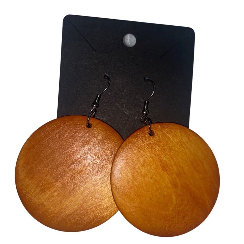 Boho circle wood earrings